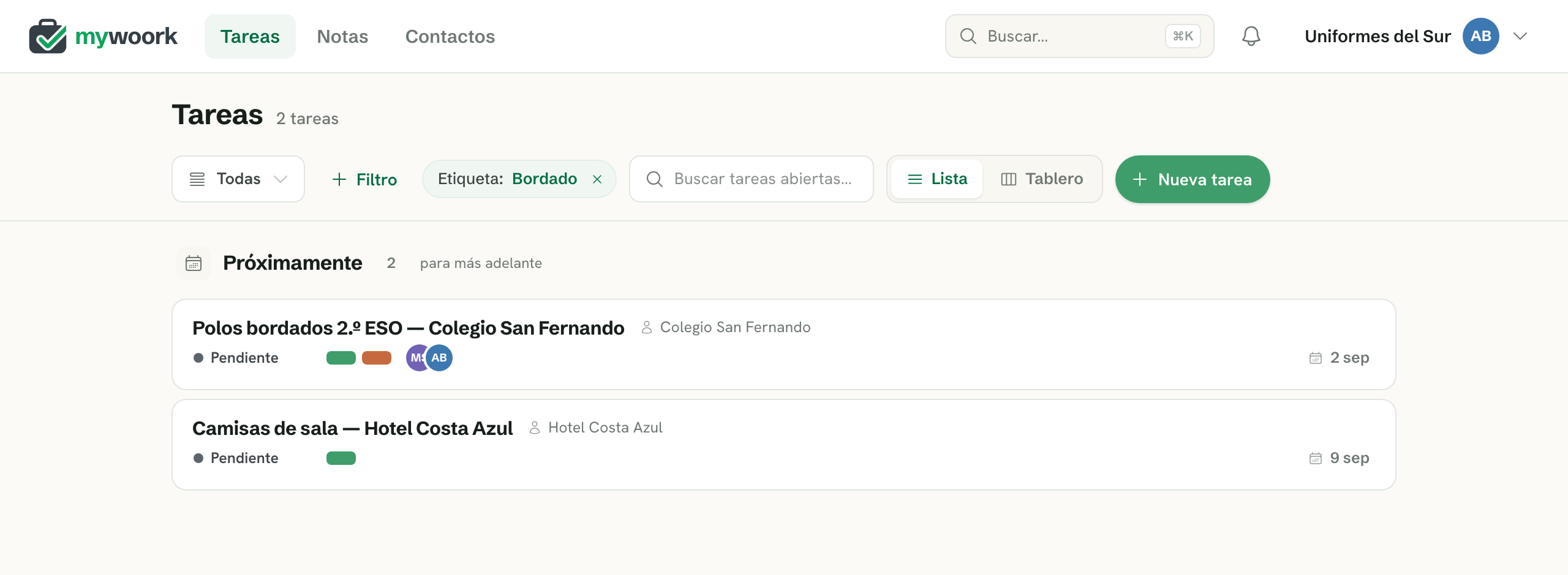 Lista de tareas de mywoork filtrada por la etiqueta Bordado